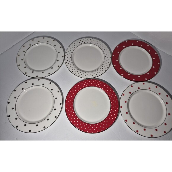 6 Kate Spade Lenox Polka Dot  3 Red And 3 Platinum  Appetizer Plates 5.75" - Picture 2 of 16
